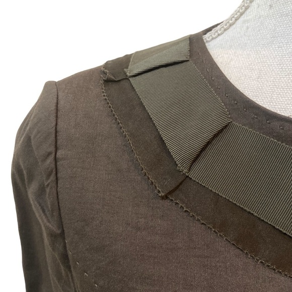 Elie Tahari olive linen blend cropped jacket Overstitching collar size small - Picture 5 of 11